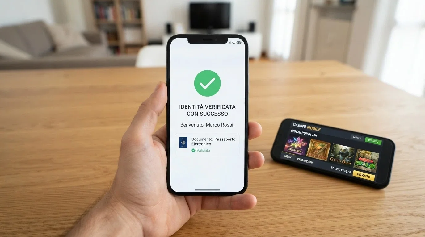 Smartphone con schermata di login SPID accanto all'interfaccia di un casino online