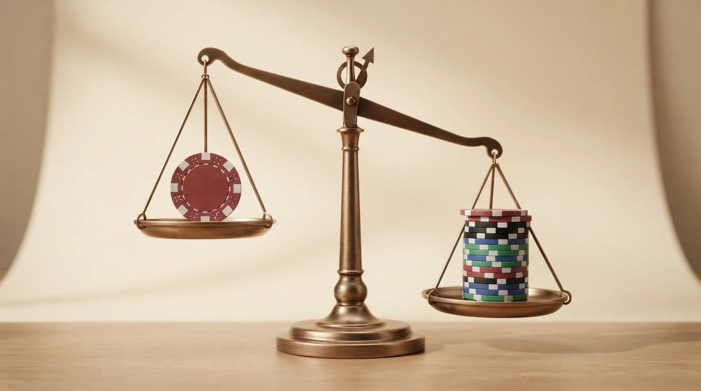 Una bilancia stilizzata con da un lato l'importo del bonus e dall'altro il volume di giocate richiesto dal wagering