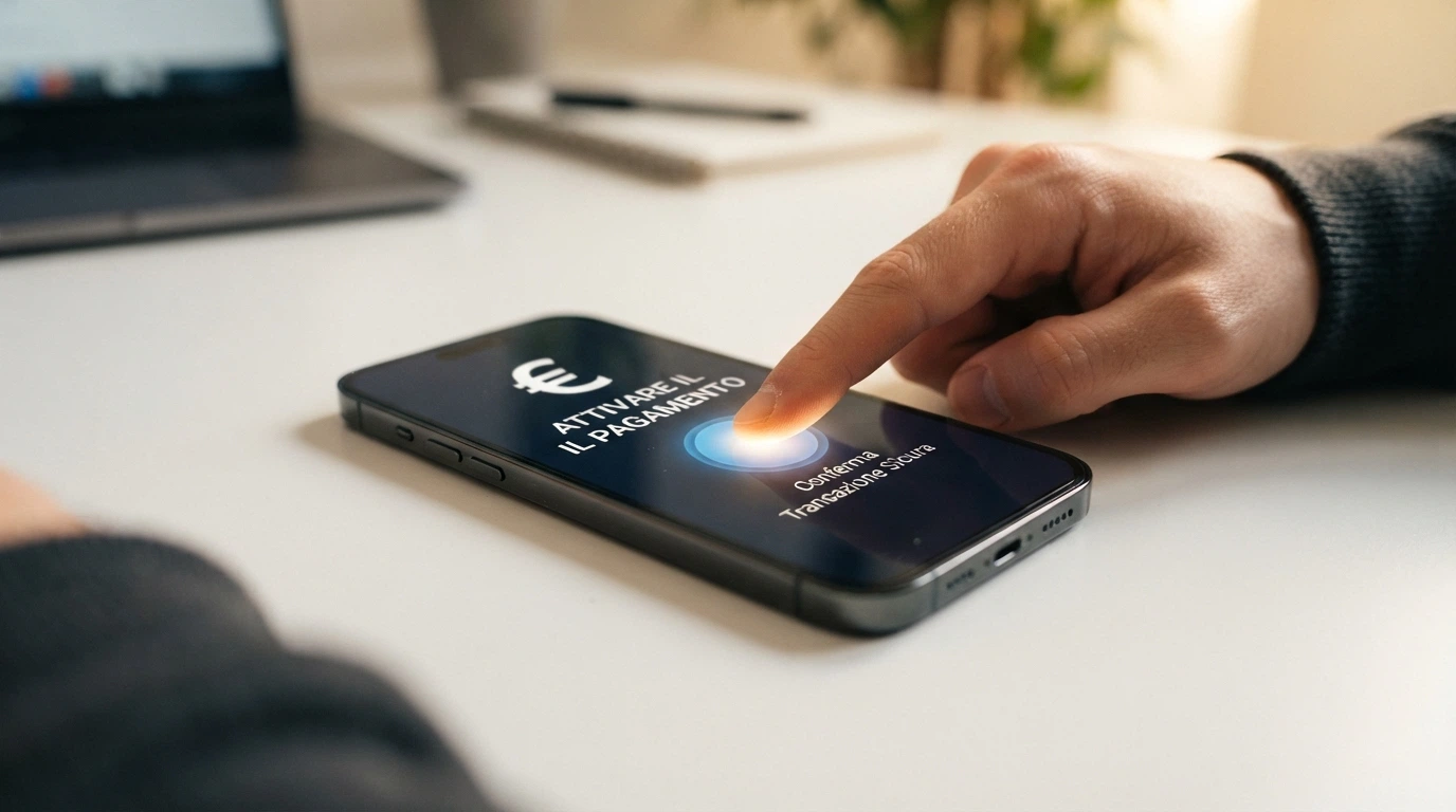 Un primo piano di un dito che tocca il tasto «registrati» sullo schermo di un telefono, con la scritta «bonus senza deposito» in sovrimpressione