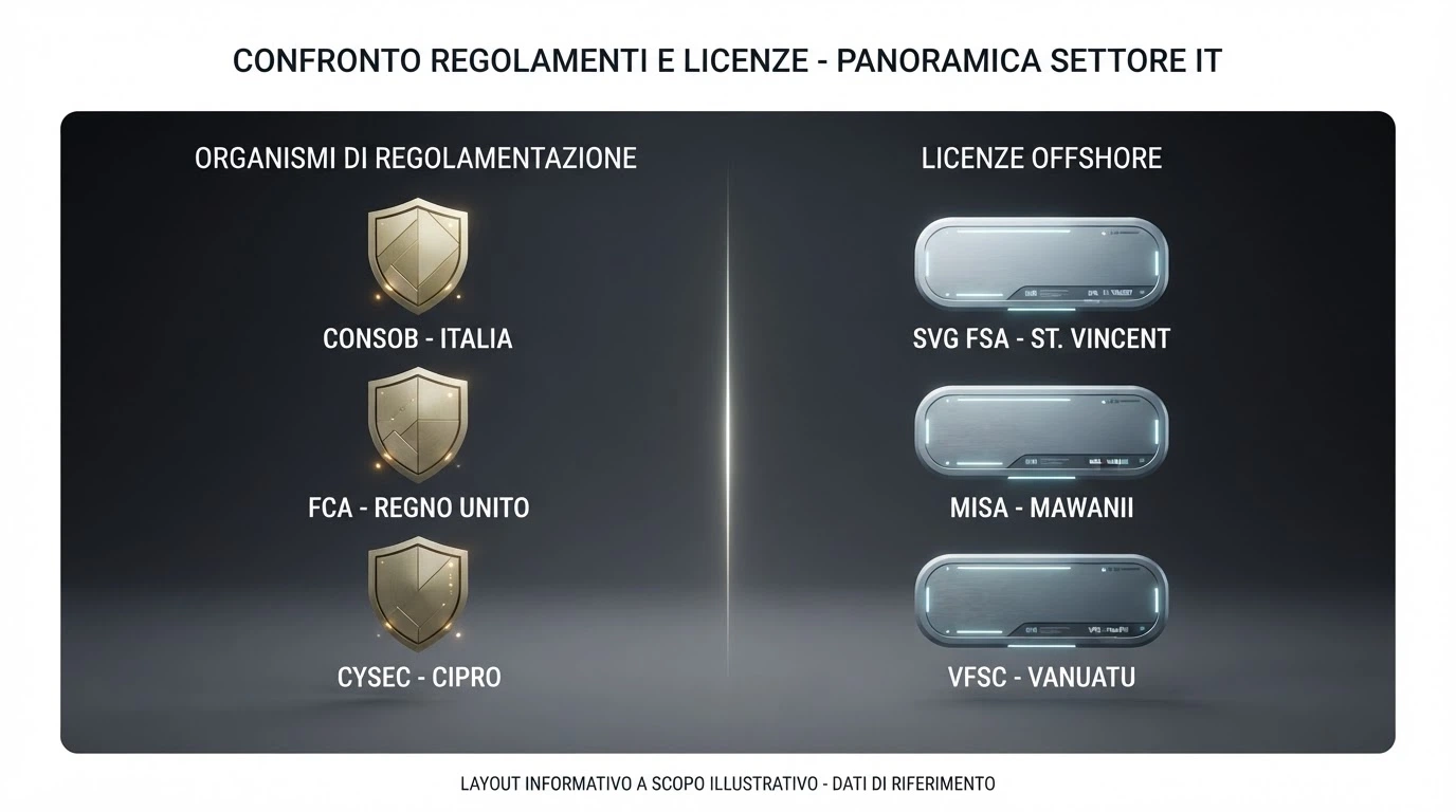 Una tabella comparativa stilizzata con loghi di casinò crypto e accanto bonus, licenza e catalogo giochi