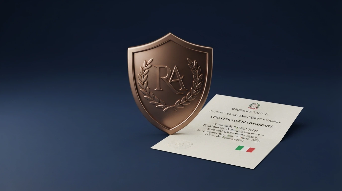 Logo ufficiale dell'Agenzia delle Dogane e dei Monopoli accanto al testo «Concessione di gioco a distanza» e alla bandiera italiana