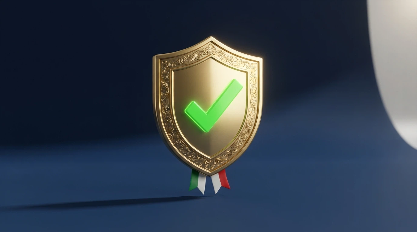 Il logo ufficiale dell'Agenzia delle Dogane e dei Monopoli accanto alla bandiera italiana e alla scritta «concessionario autorizzato al gioco a distanza»