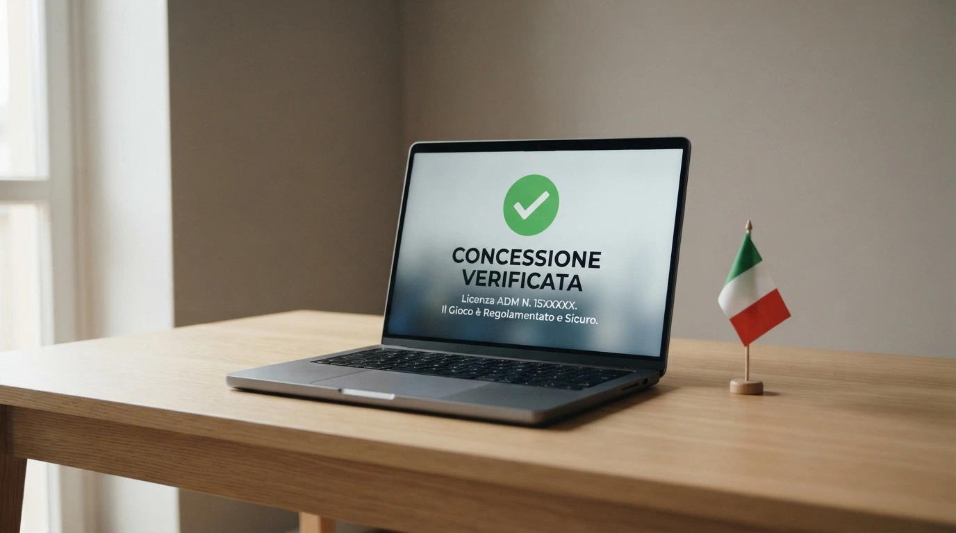 Logo ufficiale ADM accanto a un documento di concessione e alla bandiera italiana