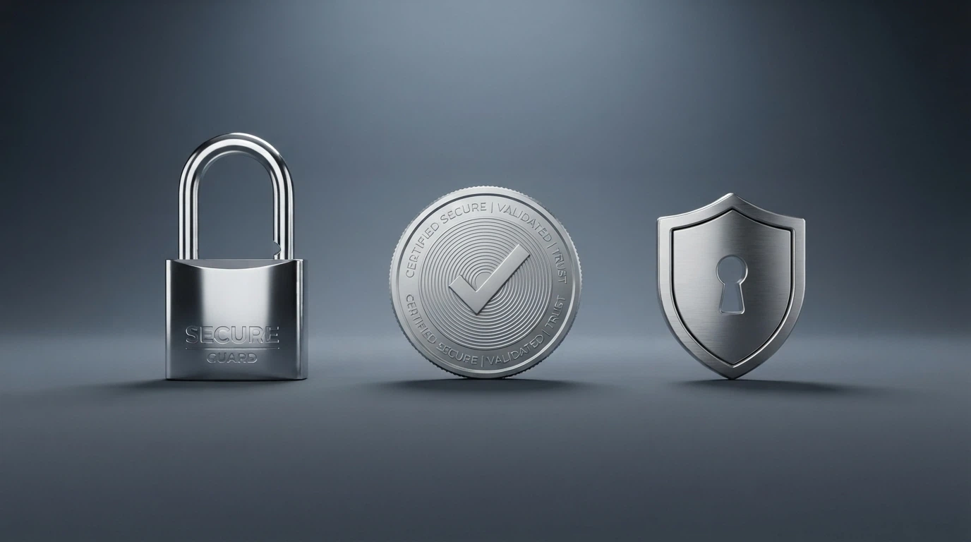 Il dettaglio di un'interfaccia di casinò online con icone di sicurezza (lucchetto SSL, sigillo RNG certificato, simbolo di segregazione fondi)