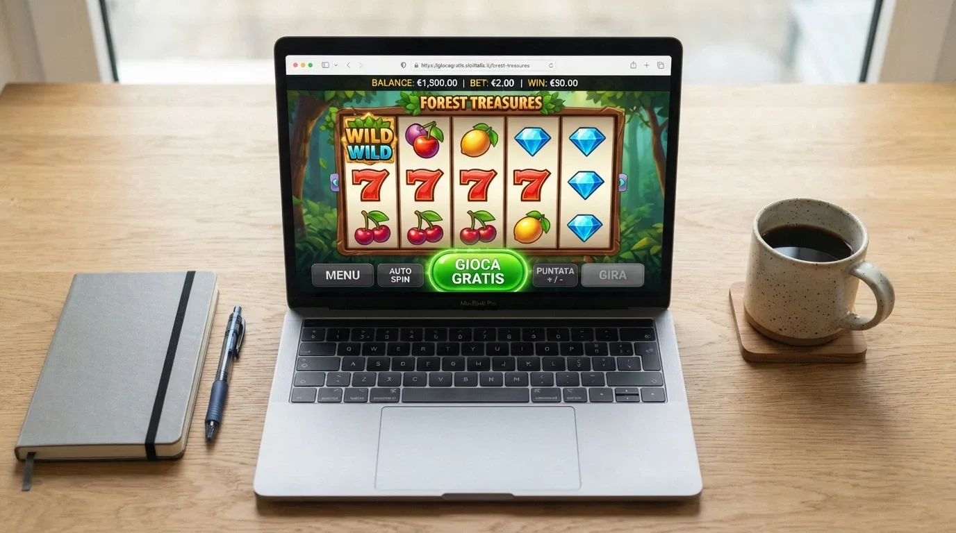 Browser aperto su una slot demo con il pulsante «Gioca gratis» in evidenza e nessuna richiesta di login