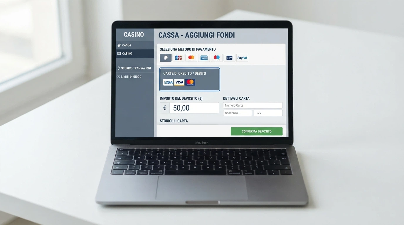 La schermata della cassa di un casinò online con l'opzione Visa selezionata e il campo dell'importo compilato
