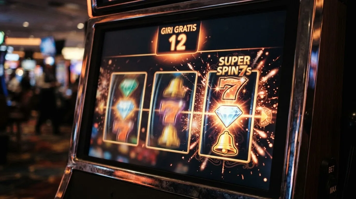 Un primo piano di una slot machine digitale con il contatore dei giri gratis attivo e un'animazione di vincita in corso