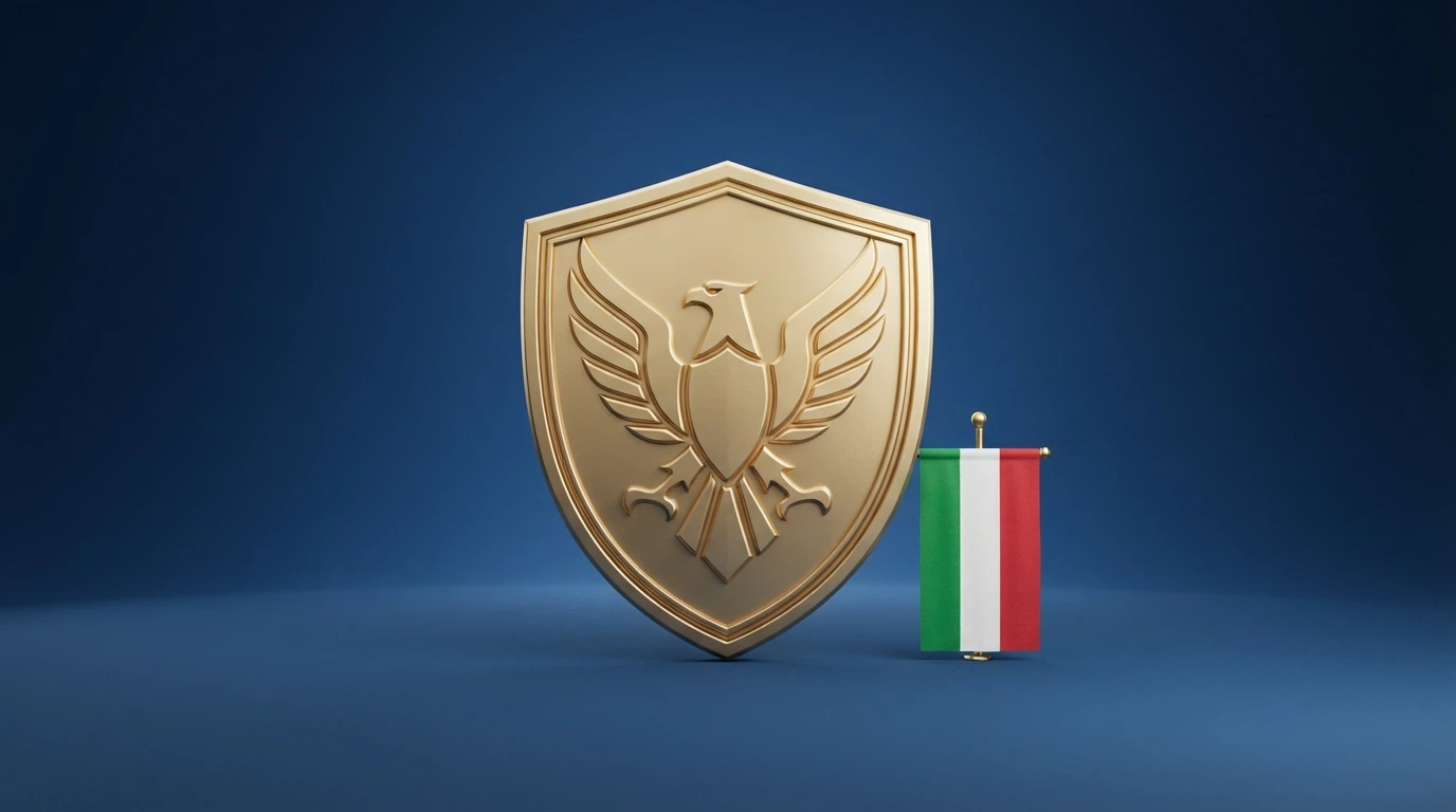 Il logo ufficiale dell'Agenzia delle Dogane e dei Monopoli accanto alla bandiera italiana, su sfondo istituzionale blu.