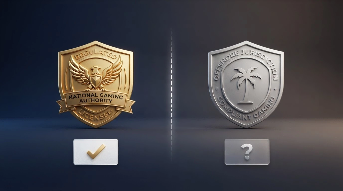 Mappa concettuale con il logo dell'ADM e il simbolo della Curaçao Gaming Control Board separati da una linea tratteggiata, icone di tutele su un lato e punti interrogativi sull'altro
