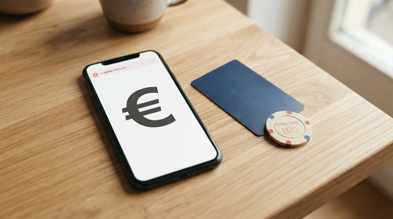 Un portafoglio digitale aperto con carte, smartphone con app di pagamento e il simbolo dell'euro, accanto a un alert che segnala «e-wallet escluso dal bonus»