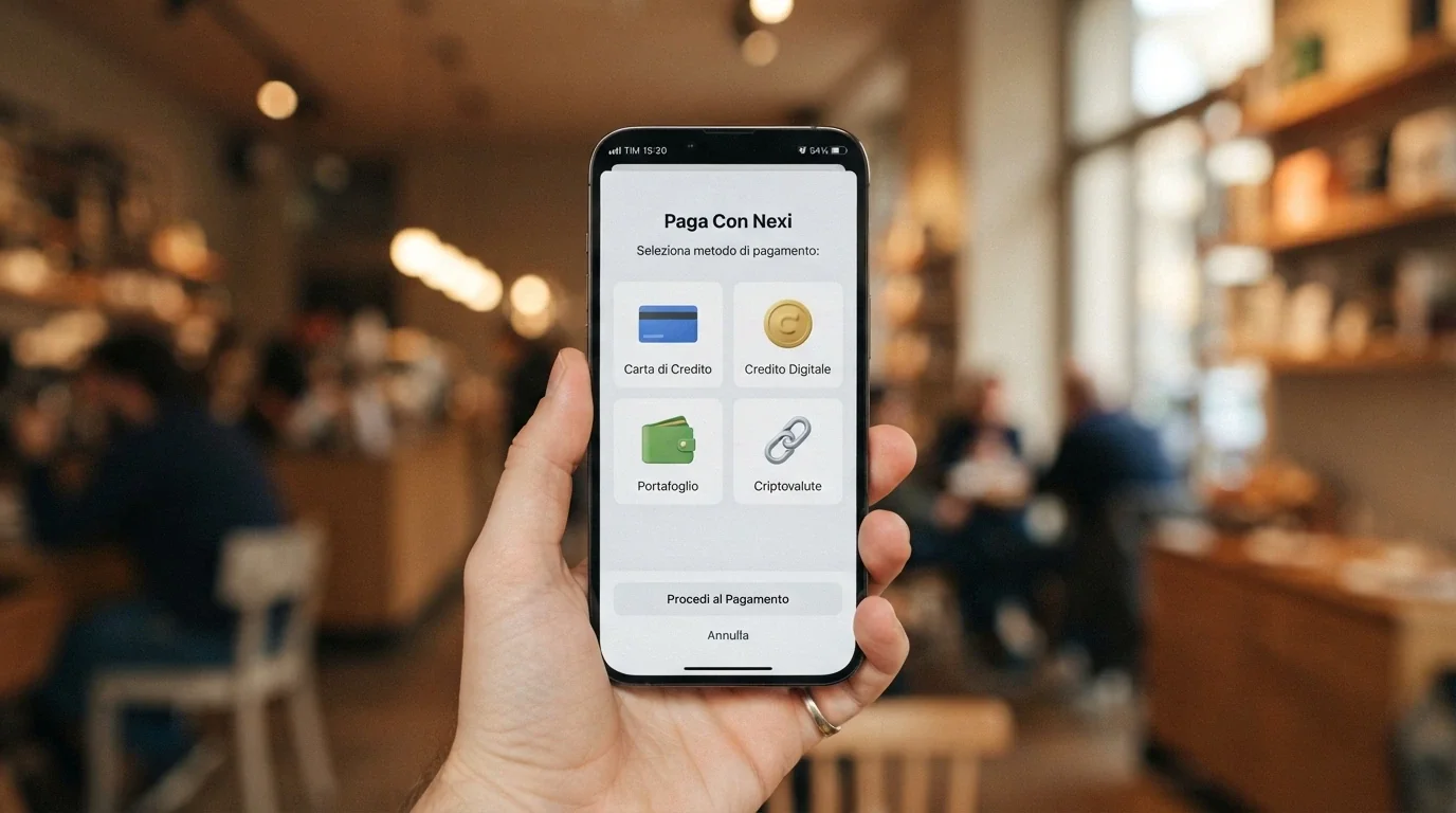 Portafoglio digitale con icone di metodi di pagamento — Visa, Mastercard, Skrill, Neteller, Bitcoin, Ethereum — e l'icona di PayPal barrata in rosso