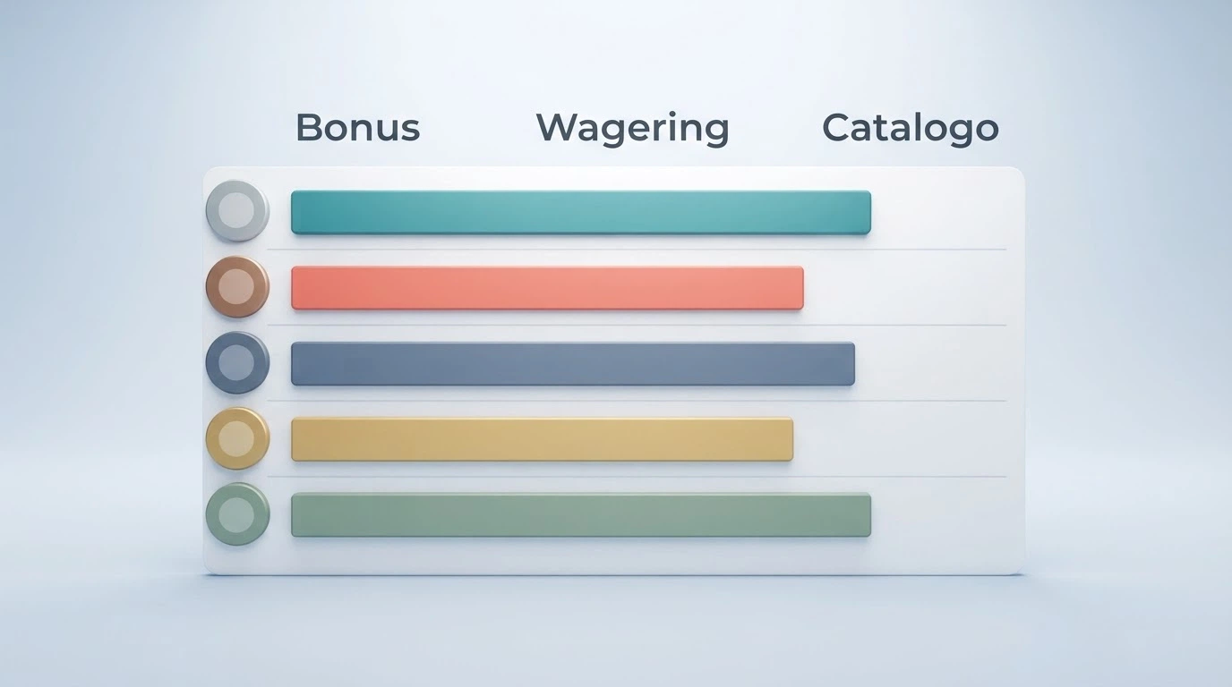 Tabella comparativa stilizzata con loghi dei concessionari ADM e icone per bonus, wagering e catalogo giochi