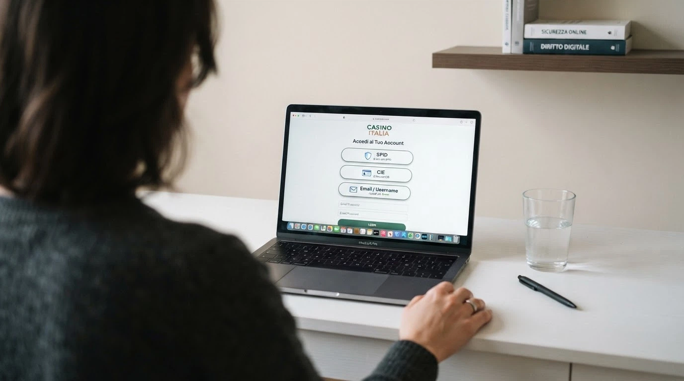 Schermata di accesso a un casinò online con opzioni SPID, CIE e registrazione classica