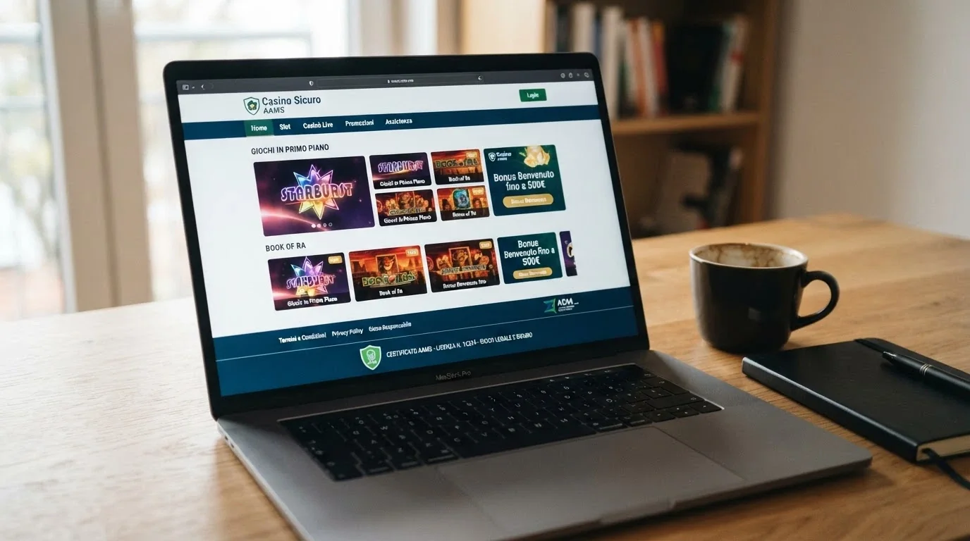 Il logo ufficiale dell'Agenzia delle Dogane e dei Monopoli e un esempio di numero di concessione visualizzato nel footer di un casinò