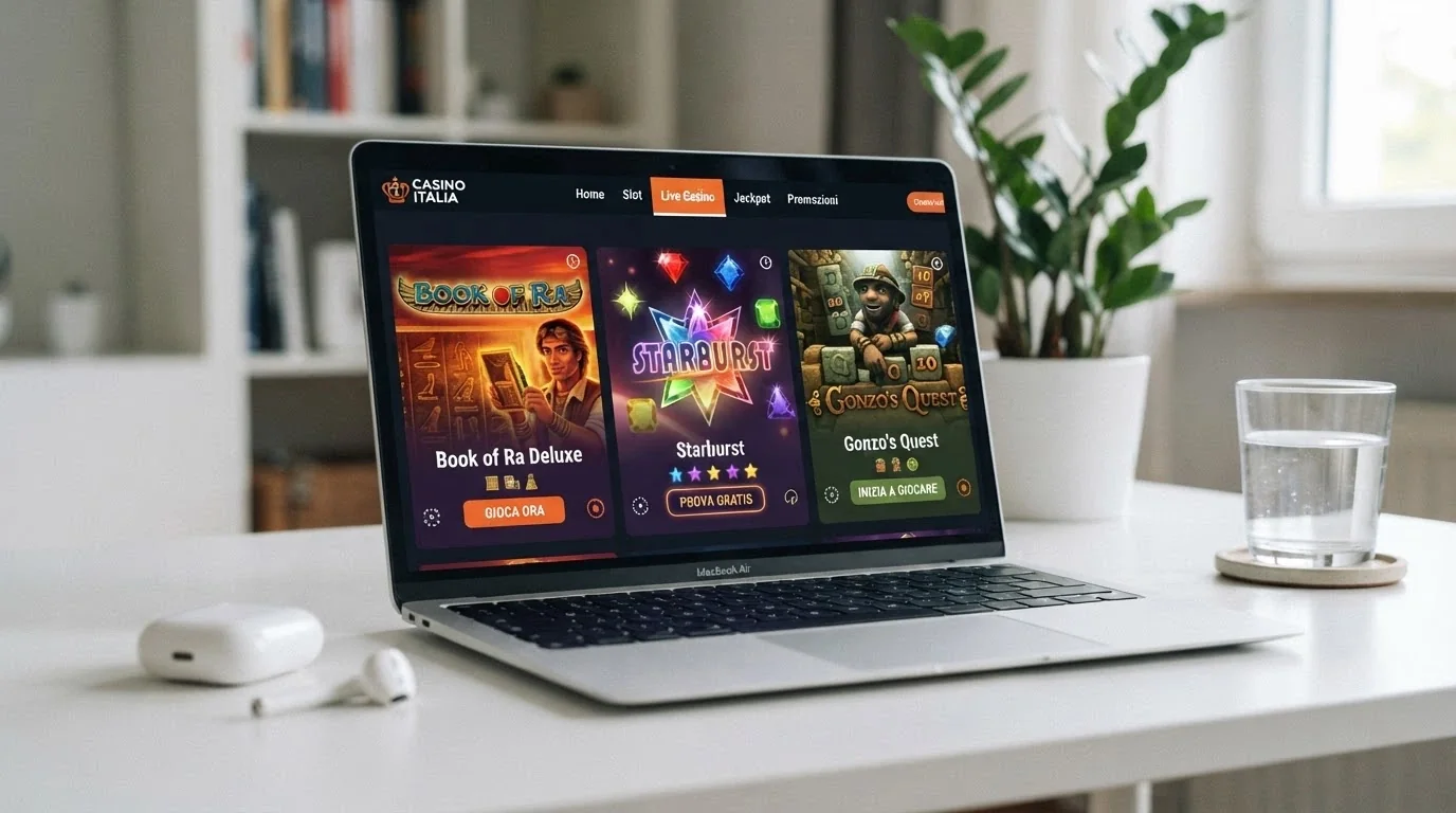 L'interfaccia di un catalogo giochi con slot in primo piano e una sezione live dealer visibile nella barra di navigazione