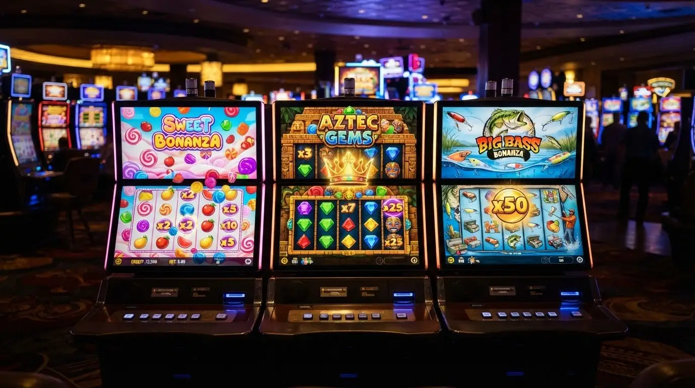 Le schermate di tre slot Pragmatic Play — Sweet Bonanza, Gates of Olympus e Big Bass Bonanza — affiancate con i rispettivi simboli moltiplicatore in evidenza