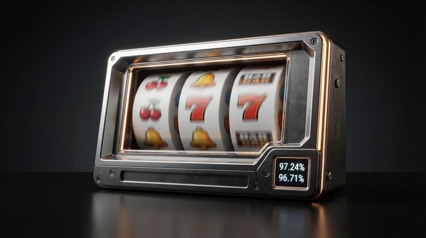 Rulli di una slot machine colorata con il pannello informativo che mostra la percentuale RTP in evidenza