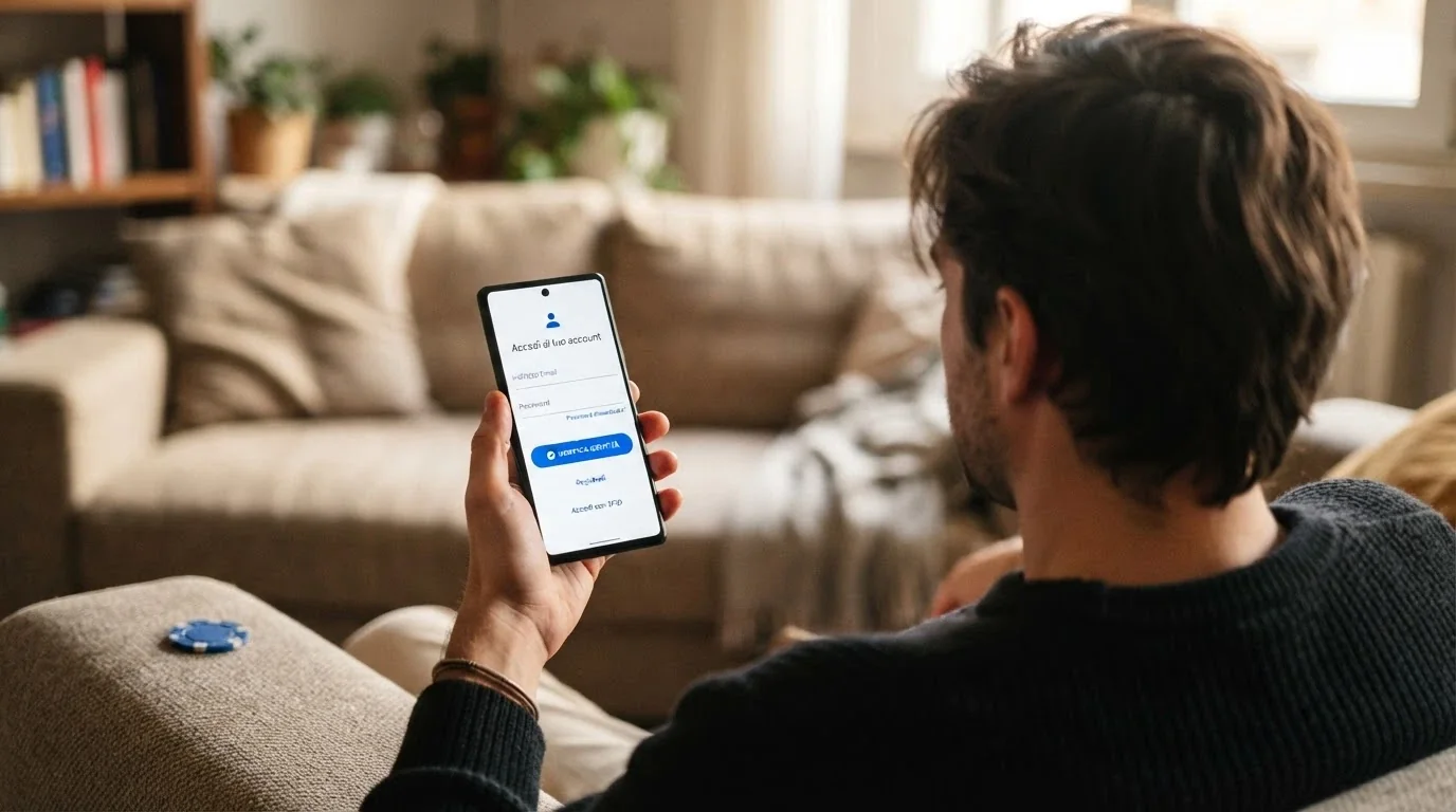 Uno smartphone che mostra il flusso di login SPID con l'icona del casinò in background