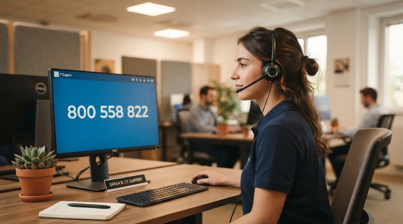 Un operatore telefonico con cuffia e uno schermo che mostra il numero verde 800 558 822 e il logo dell'Istituto Superiore di Sanità