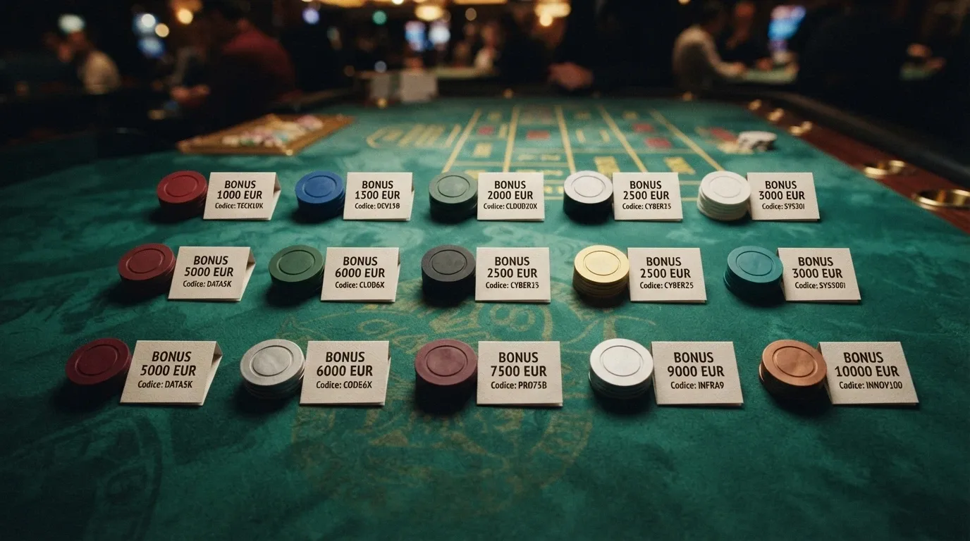 Dieci loghi di casinò disposti su una griglia ordinata, ciascuno con il valore del bonus di benvenuto in evidenza