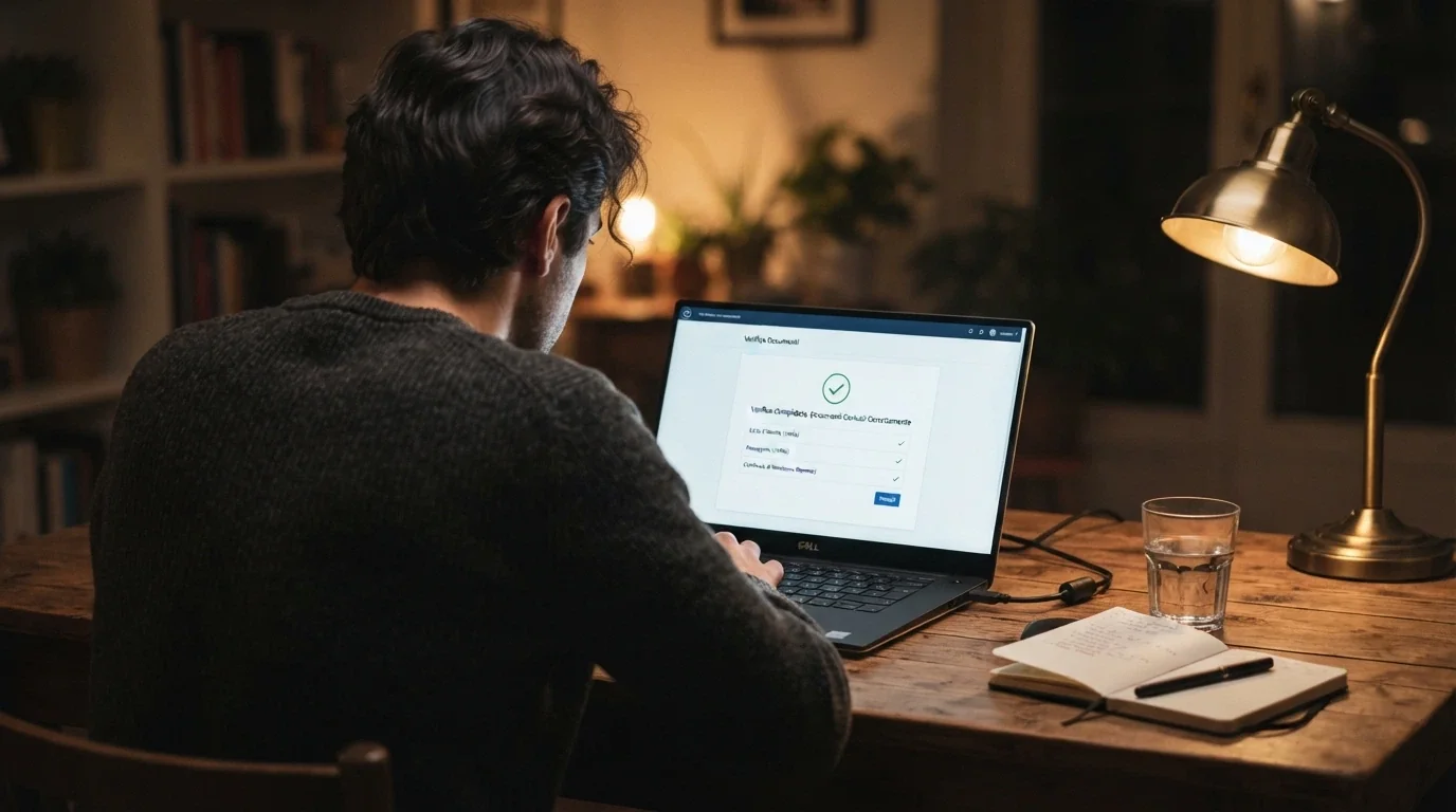 Un giocatore consulta la pagina di verifica dell'identità di un casinò online, con l'elenco dei documenti richiesti visibile sullo schermo